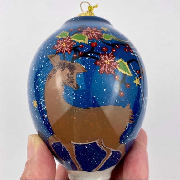 Pier 1 Li Bien Glass Christmas Ornament 2017 Hand-Painted Reindeer W/ Box - Picture 3 of 8